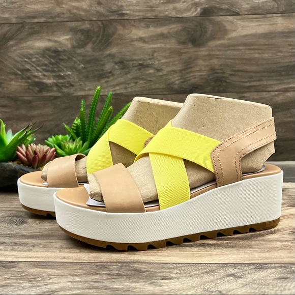 NIB Sorel Cameron Flatform Slingback Wedge Sandal Honest Beige - Picture 4 of 13